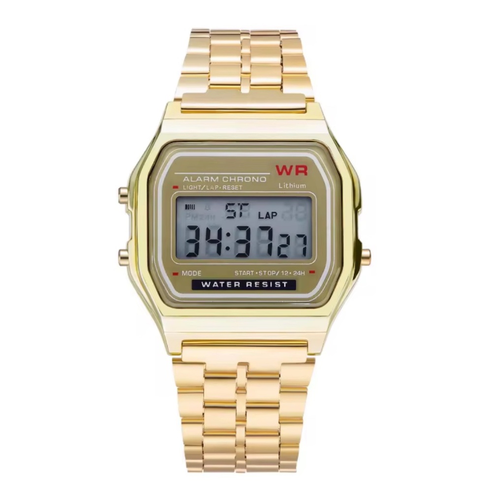 Y2K Vintage Gold Digital Watch Adjustable Stainless Steel Unisex Fashion
